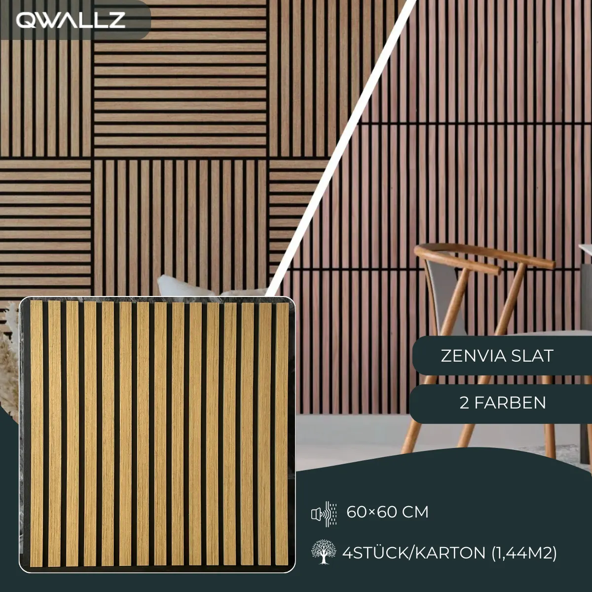 Zenvia Slat Akustikwandplatte 60x60 Produktbild