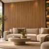 Wood Series MX05 fahatású falpanel nappaliban, kanapé mögötti dekorációs falburkolatként